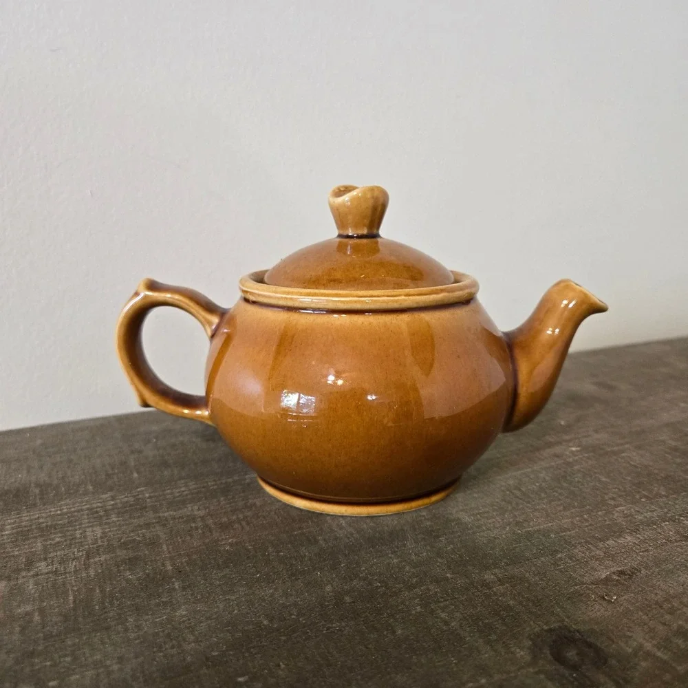 Vintage Waku West Germany Ceramic Teapot Caramel Brown Glossy Glaze 102/II